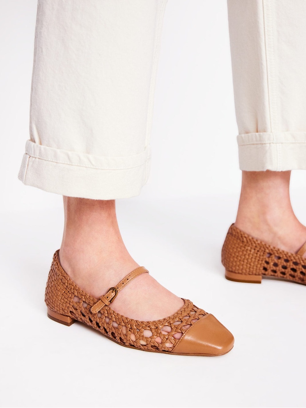 Boden Tan Woven Mary Jane Flats